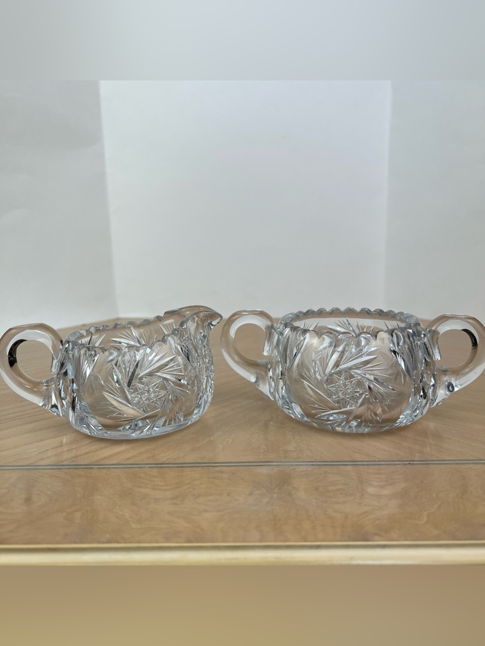 STUNNING 1920s American Brilliant Cut Glass pin wheel cream and sugar set